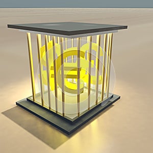 Currency signs in a cage