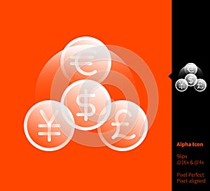 Currency symbol alpha icon - vector illustrations for branding, web design, presentation, logo, banners. Transparent gradient icon