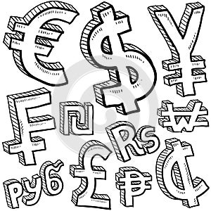 Currency symbol assortment sketch