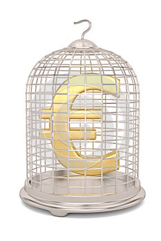 Currency symbol with bird cage isolated on white background 3D illustration