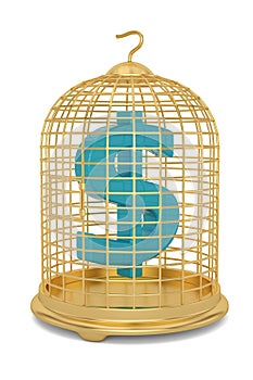 Currency symbol with bird cage isolated on white background 3D illustration