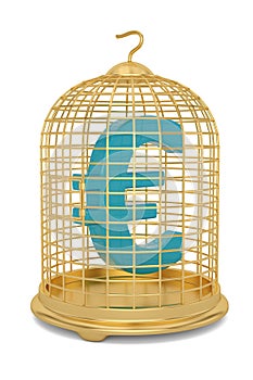 Currency symbol with bird cage isolated on white background 3D illustration