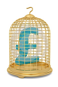 Currency symbol with bird cage isolated on white background 3D illustration