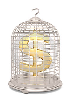 Currency symbol with bird cage isolated on white background 3D illustration