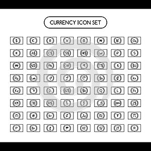 Currency symbol icon with money. Worldwide currency symbol. Main Currency. USD, EUR, JPY, GBP, AUD, CAD, CHF, CNY. money, banks,