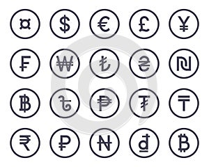 Currency symbol simple flat icons collection set