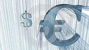 Currency Symbols Floating in the Digital Rain: Dollar versus Euro