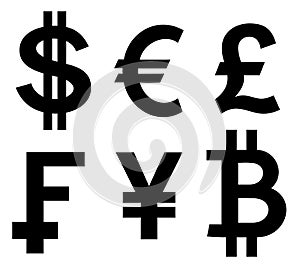 Currency symbols on white background