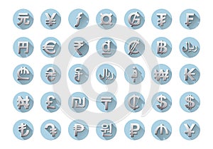 Currency symbols of the world isolated on white