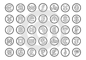 Currency symbols of the world isolated on white