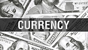 Currency text Concept Closeup. American Dollars Cash Money,3D rendering. Currency at Dollar Banknote. Financial USA money banknote