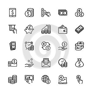 Currency vector symbol icons set. Contains icon exchange rate currency forecast change schedule payment business cash