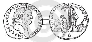 Currency Vespasian, vintage engraving