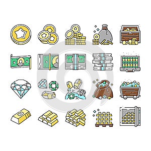 Currency Video Games Collection Icons Set Vector .