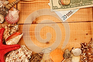 Currency on wood