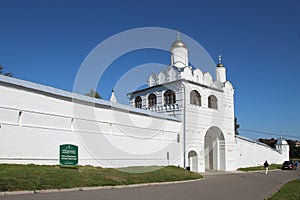 Holy Gate and the Gate church of the Annunciation in Pokrovsky monastery in Suzdal, Russia