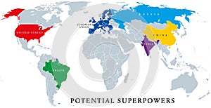Current and potential Superpowers, political map photo