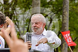 Current president-elect of Brazil, Luiz Inacio Lula da Silva speaking to his constituents