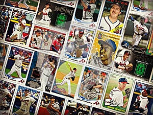 Current and vintage Atlanta Braves baseball trading card collage