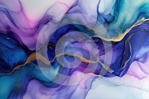 Currents of translucent hues, snaking metallic swirls. Natural luxury abstract fluid art painting in alcohol ink technique