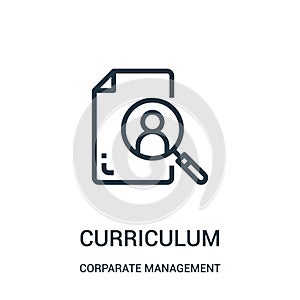 curriculum icon vector from corparate management collection. Thin line curriculum outline icon vector illustration. Linear symbol photo