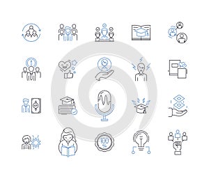 Curriculum sector line icons collection. Education, Learning, Teaching, Standards, Assessment, Curriculum design