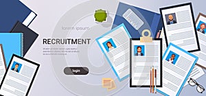 Curriculum vitae recruitment candidate job position cv profile top angle view workplace desktop smartphone business