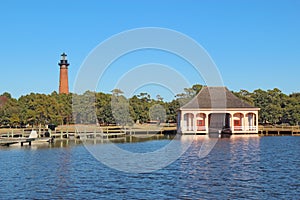 The Currituck Beach Lighthouse and boathouse near Corolla, North