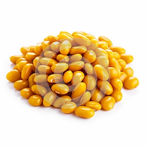 Curry Beans: Vibrant Yellow Hulled Beans On A White Background