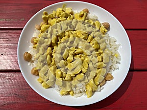 Curry Chicken with Rice Pilaf or Pilav served at Traditional Turkish Restaurant