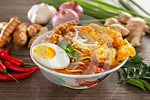 Curry Laksa which is a popular traditional hot and spicy noodle soup from the culture in Malaysia