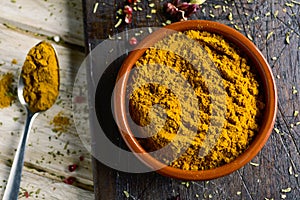 Curry powder in an earthenware bowl