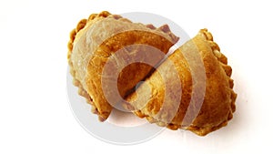 Curry Puff with Bean Paste on white background.