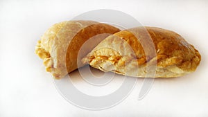 Curry Puff with Bean Paste on white background.
