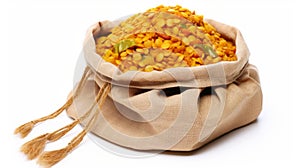 Curry In The Sack: Vibrant Yellow And Green Lentils With Sunil Das-inspired Realism