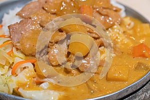 Curry and salad with pork cutlet