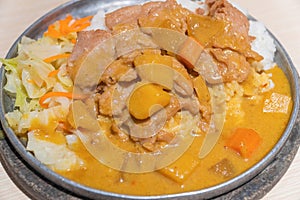 Curry and salad with pork cutlet