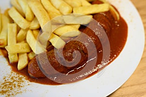 Curry Sausage or Currywurst with French Fries