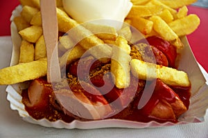 Currywurst, Berlin sausage with curry ketchup and fries