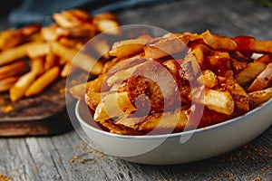 currywurst and chips, typical of germany