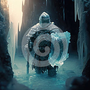 cursed knight encased in a thick layer of ice, fantasy art, AI generation