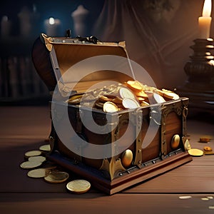 Cursed treasure, Treasure chest filled with cursed gold coins guarded by malevolent spirits and deadly traps2