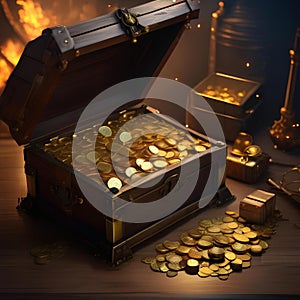 Cursed treasure, Treasure chest filled with cursed gold coins guarded by malevolent spirits and deadly traps2