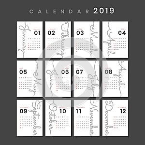 Cursive design calendar mockup