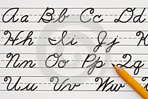 Cursive writing on vintage ruled line notebook paper