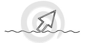 Cursor arrow one line art,hand drawn pointer,idea directions using an input device, internet work continuous drawing contour.