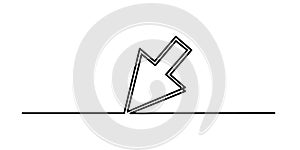 Cursor arrow one line art,hand drawn pointer,idea directions using an input device, internet work continuous drawing contour.