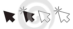 Cursor arrow pointer, click here mouse load symbol. Pointer cursor and loading icon. Cursors icons click set. Touch
