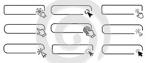 Cursor arrow pointer, click here mouse load symbol. Pointer cursor and loading icon. Cursors icons click set. Touch