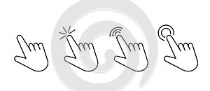 Cursor arrow pointer, click here mouse load symbol. Pointer cursor and loading icon. Cursors icons click set. Touch